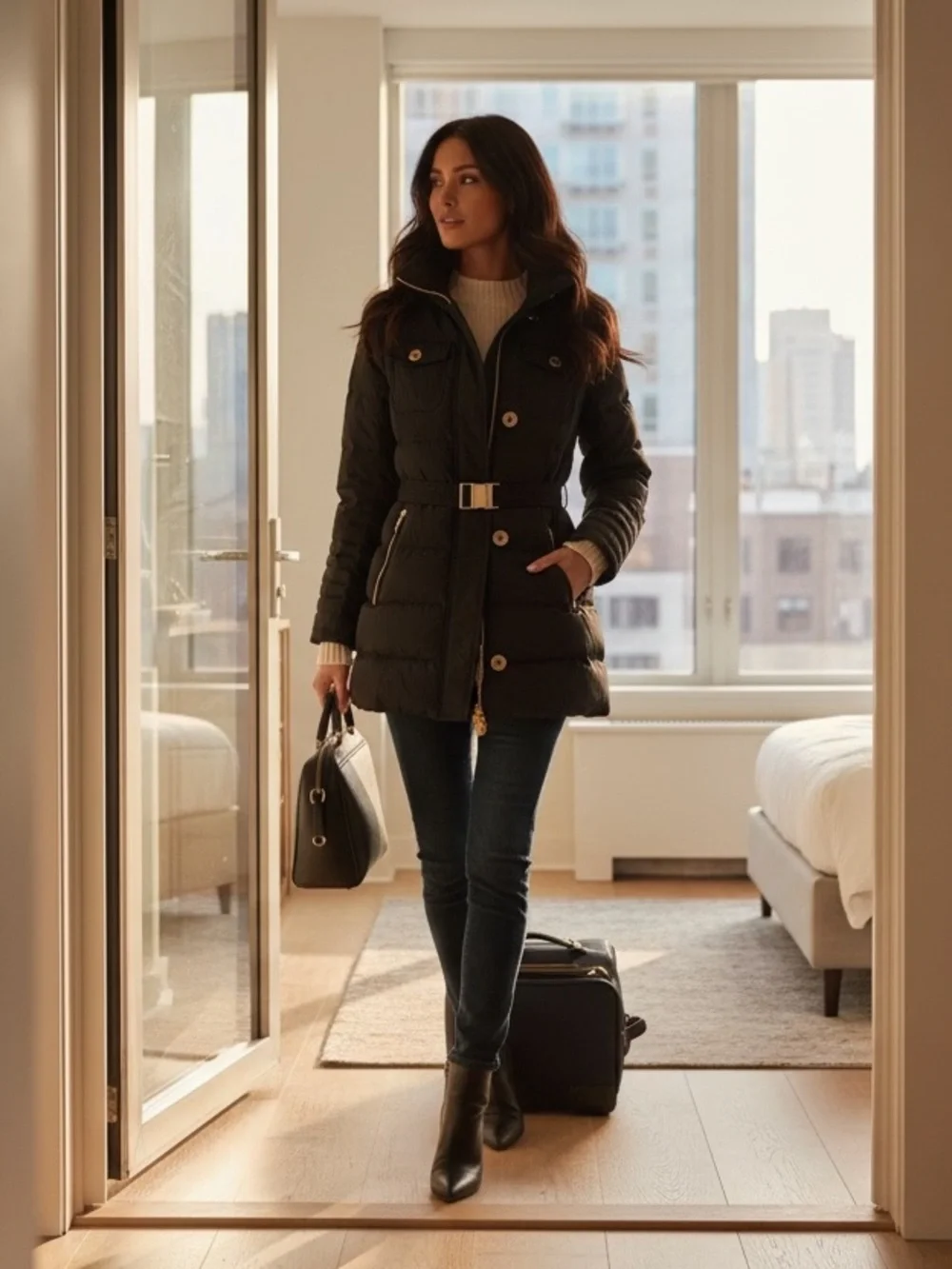 Michael Kors Black Quilted Belted Puffer Coat